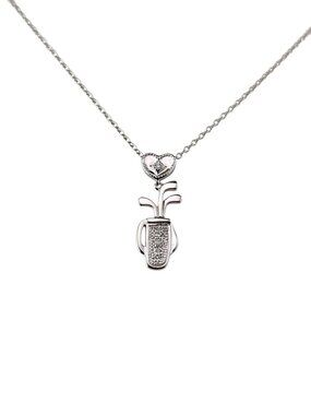 18K White Gold and Diamond Golf Clubs Pendant Necklace #25137